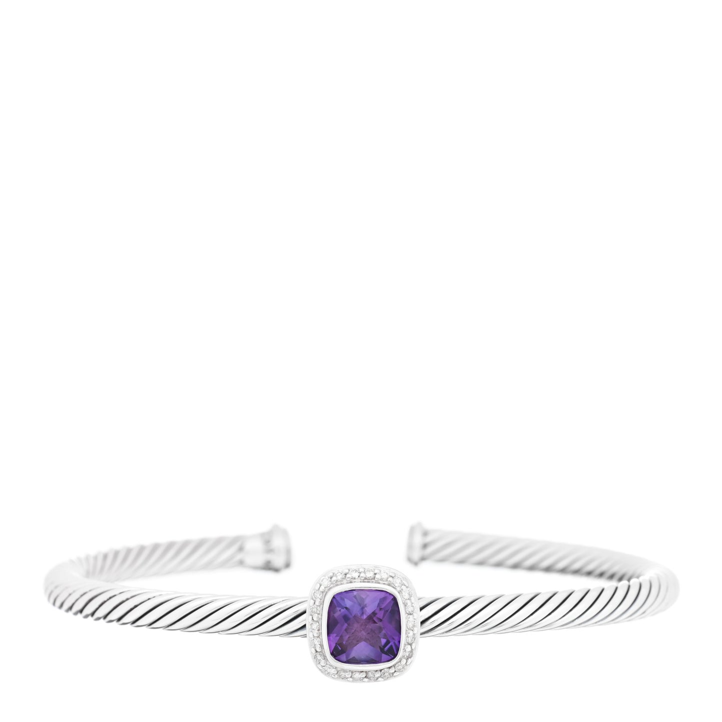 Sterling Silver Diamond Amethyst 4mm Noblesse Cable Bracelet