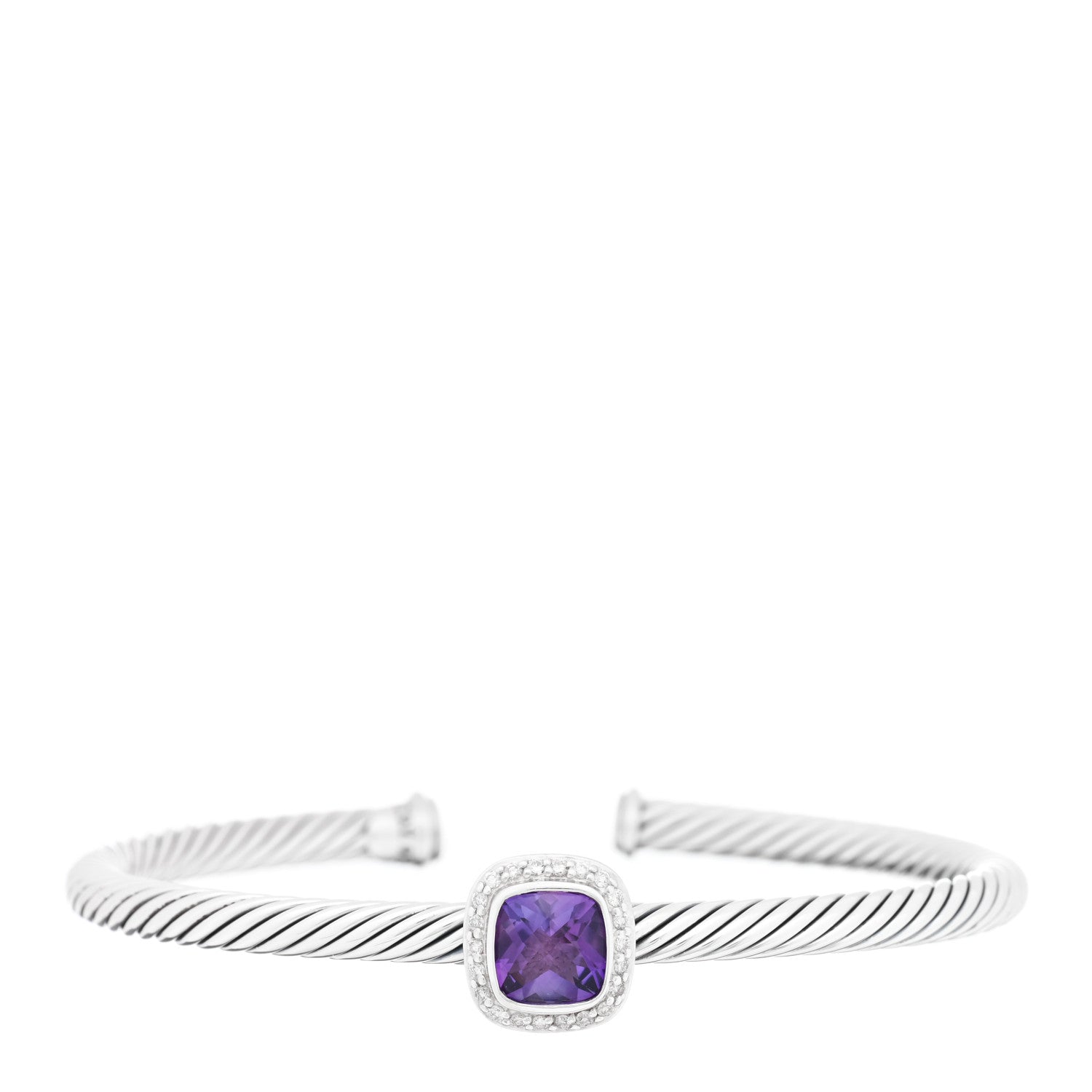 David Yurman Sterling Silver Diamond Amethyst 4mm Noblesse Cable Bracelet 1 of 3