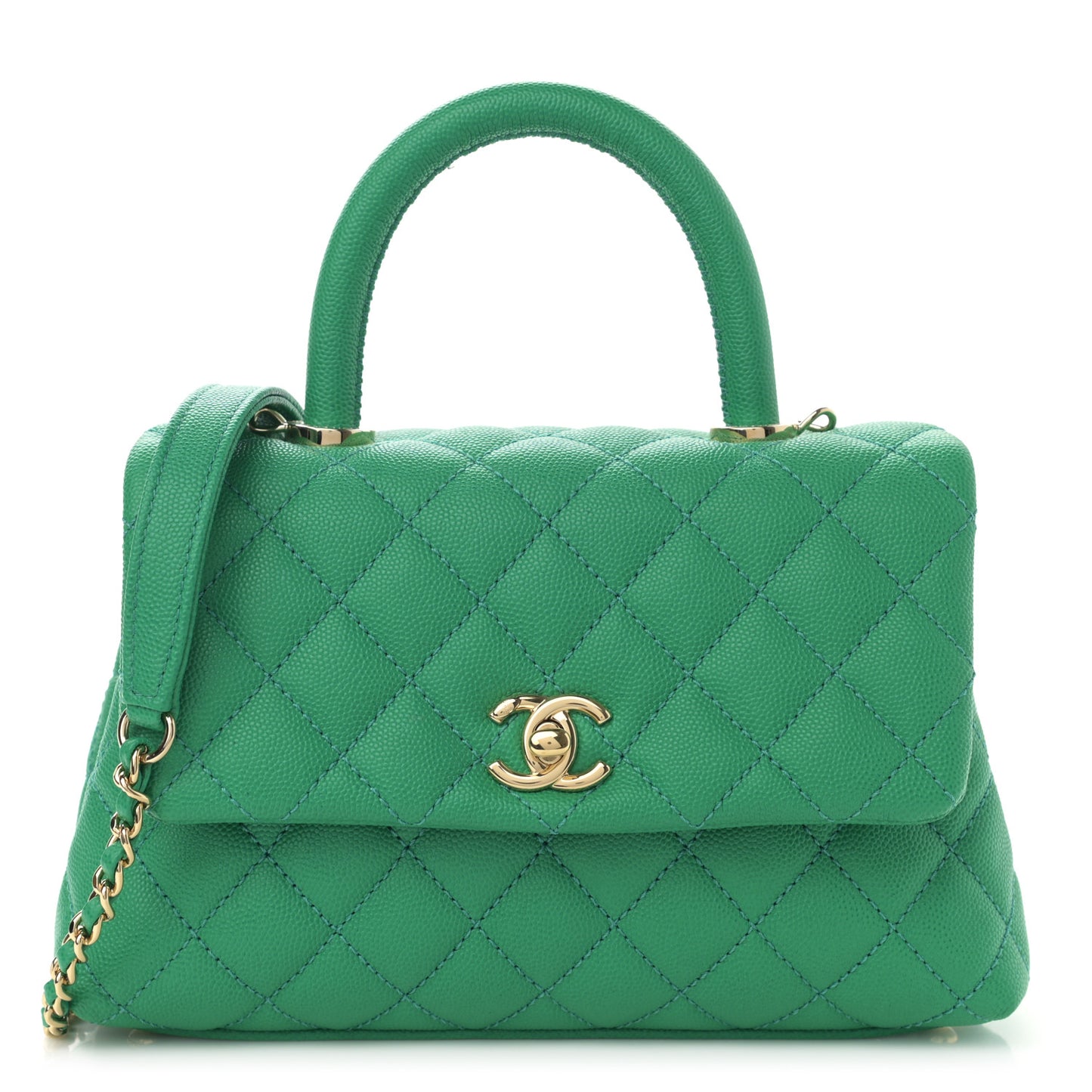 Caviar Quilted Mini Coco Handle Flap Green
