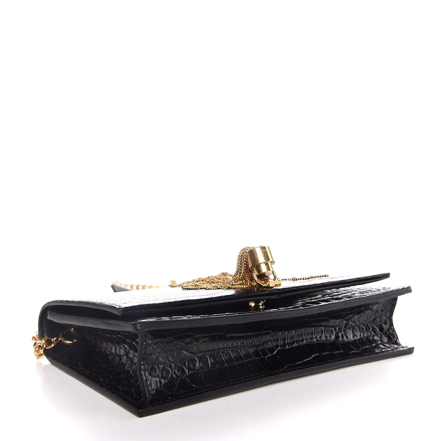 Calfskin Crocodile Embossed Kate Monogram Tassel Chain Wallet Black