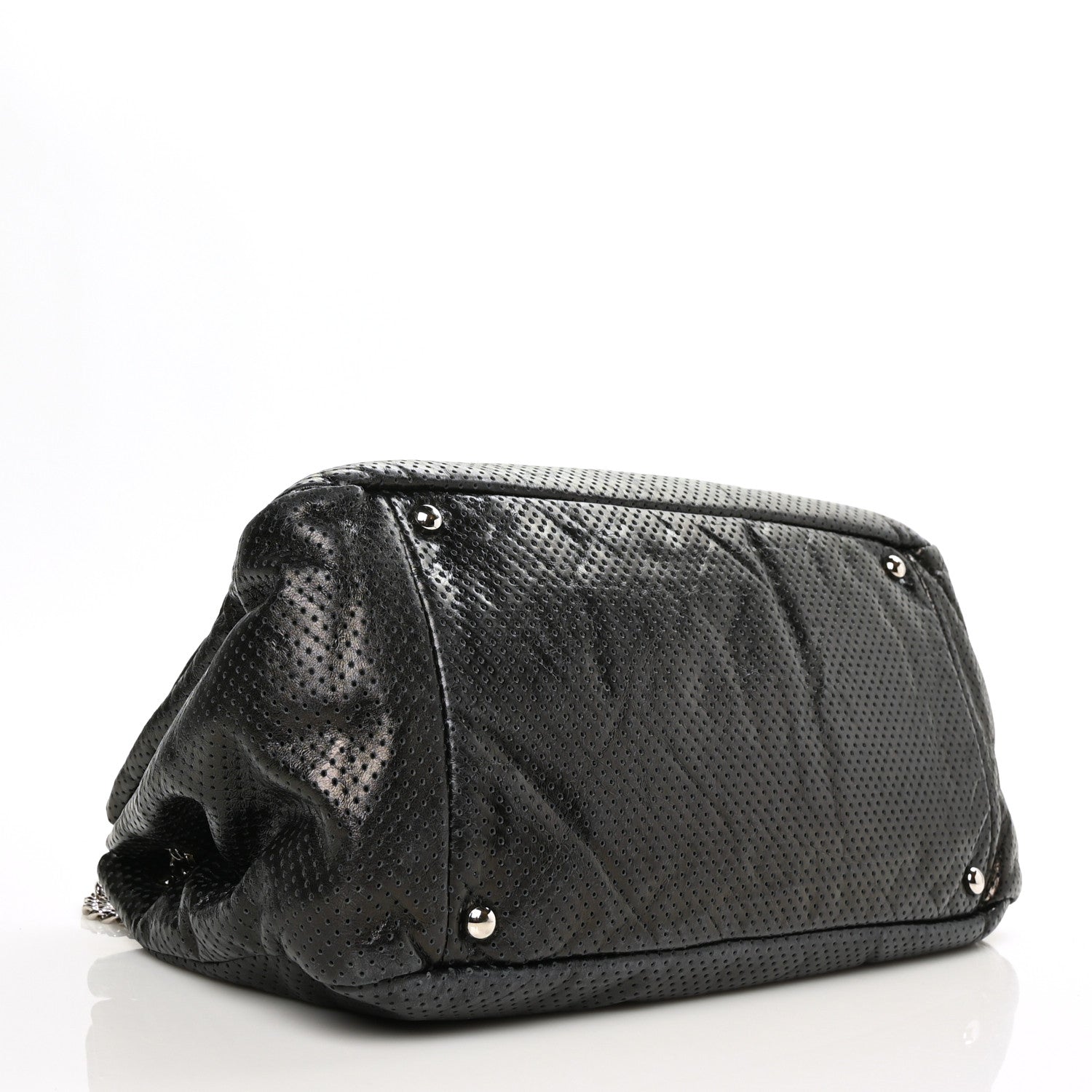 Chanel Metallic Calfskin Perforated Large Drill Accordion Flap Black 5 of 11