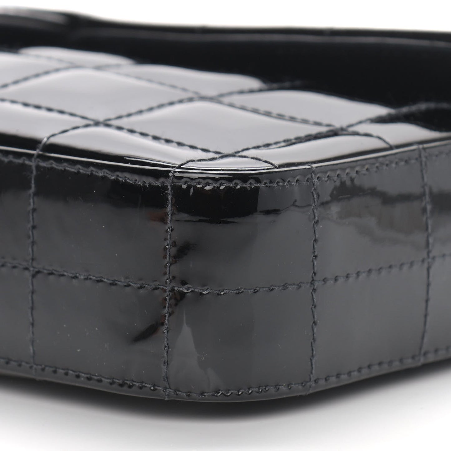Patent Quilted East West Chocolate Bar Flap Black