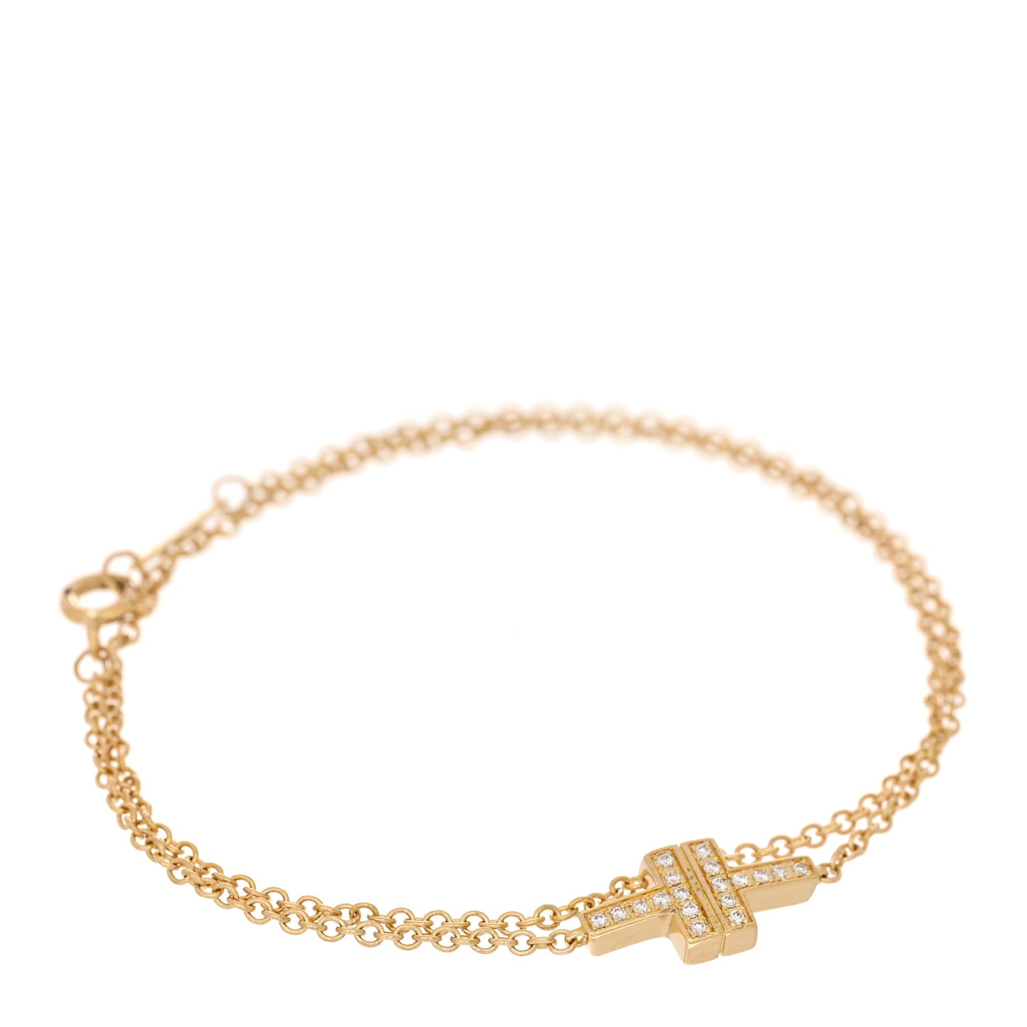 18K Yellow Gold Diamond T Double Chain Bracelet