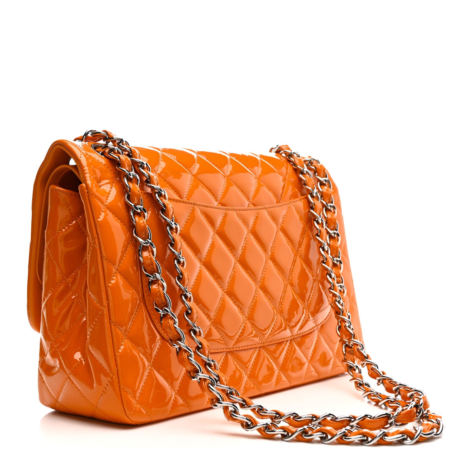 Chanel Patent Quilted Jumbo Double Flap Orange 3 of 12
