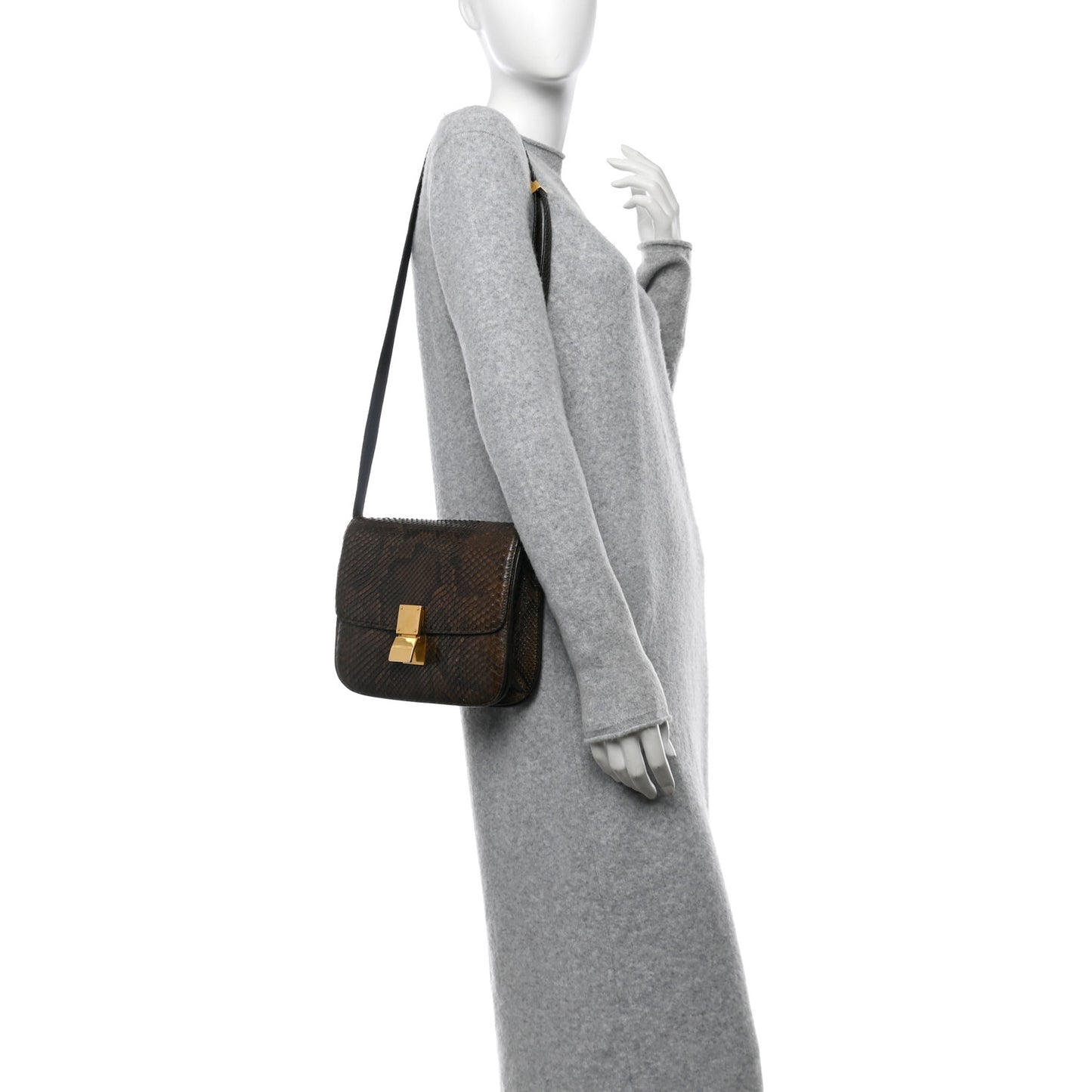 Snakeskin Medium Classic Box Flap Bag Brown