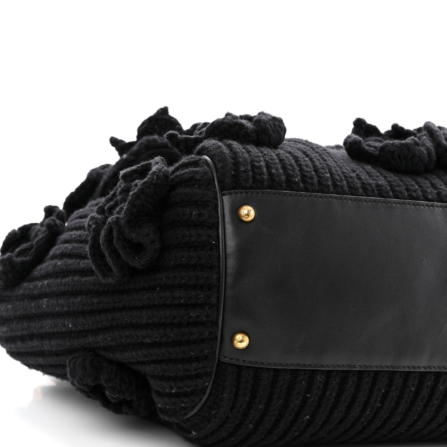 Calfskin Floral Knit Miss Sicily Satchel Black