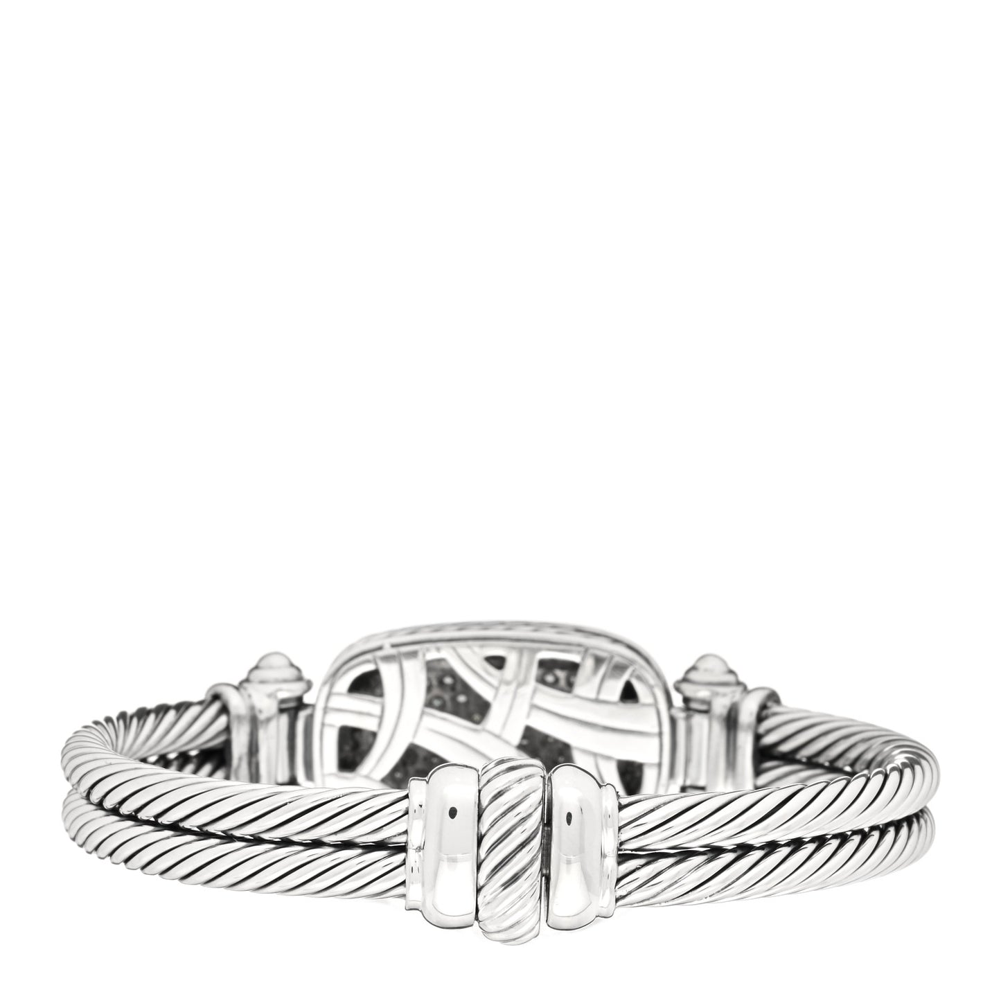 Sterling Silver Diamond Double Cable Albion Bangle Bracelet