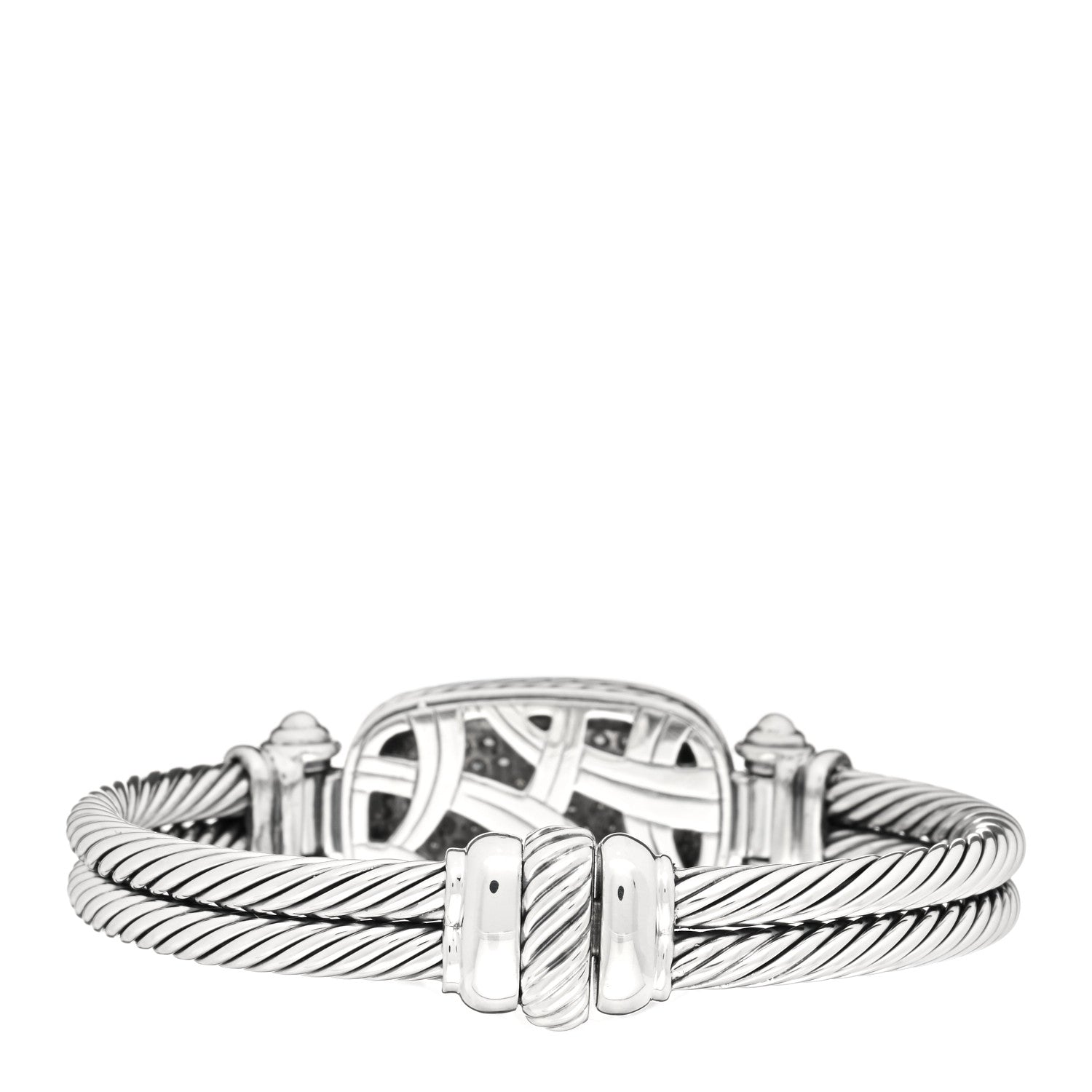 David Yurman Sterling Silver Diamond Double Cable Albion Bangle Bracelet 2 of 3