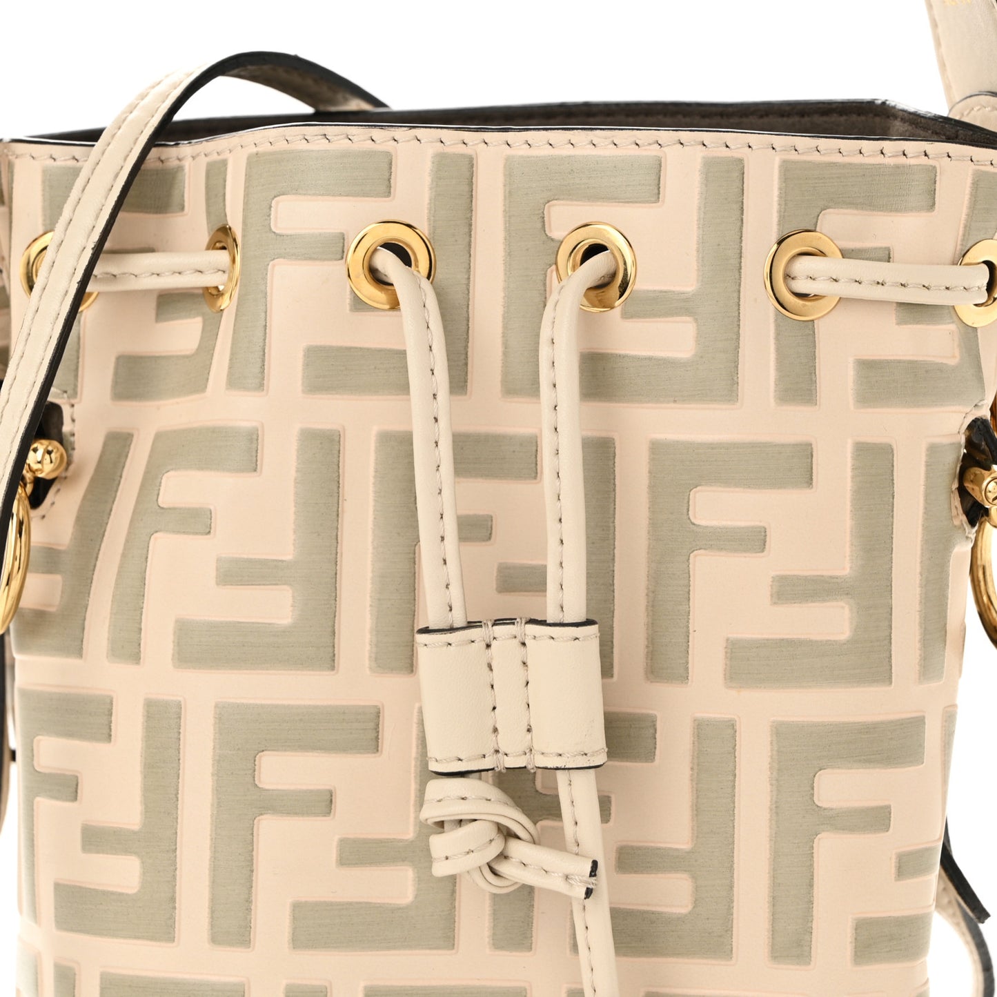Vitello Liberty F is Fendi Bi-Color FF 1974 Embossed Mini Mon Tresor Bucket Bag Camelia Mandorlo