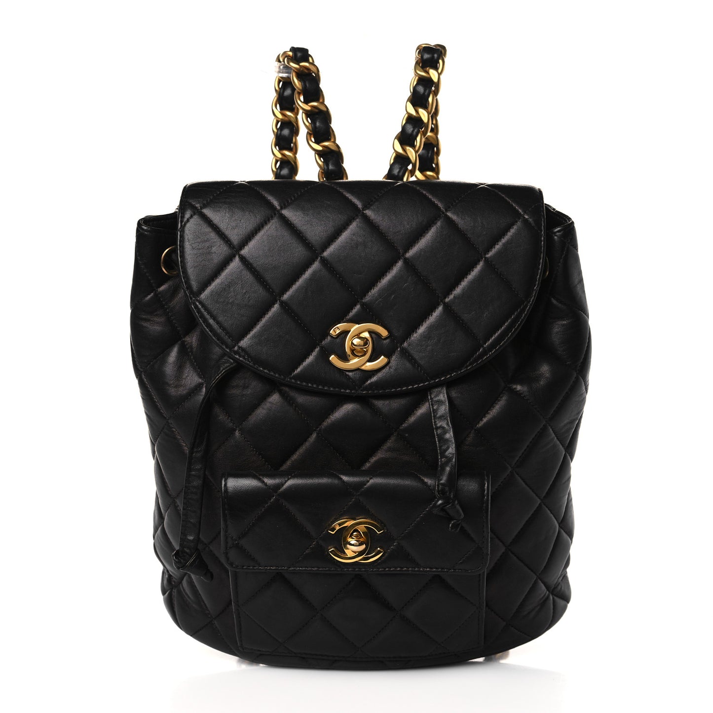 Lambskin Quilted Drawstring Backpack Black