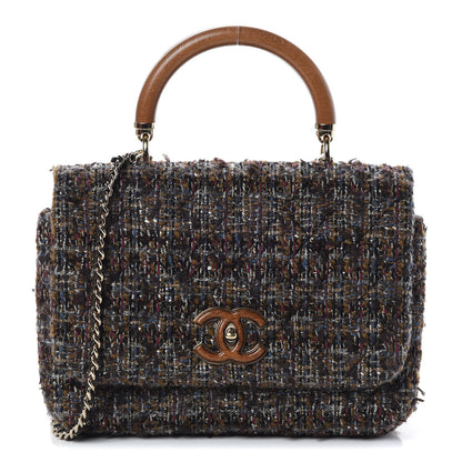 Chanel Tweed Wood Knock On Wood Top Handle Bag Brown Blue Purple Gold 1 of 10