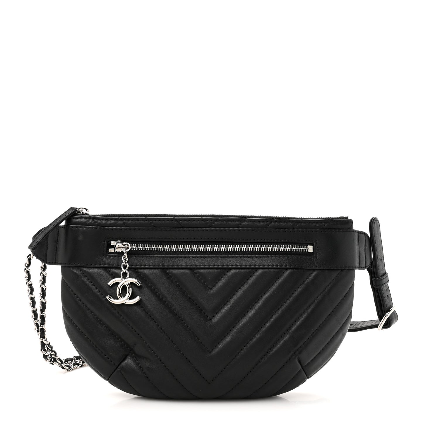 Lambskin Chevron Quilted Waist Belt Bag Black