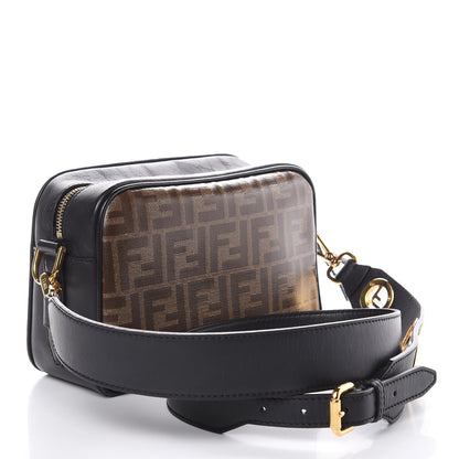 Fendi Glazed Fabric Vitello Century F is Fendi FF 1974 Stamp Patch Camera Case Mogano Panna Black 3 of 13