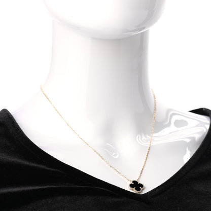 Van Cleef & Arpels 18K Yellow Gold Black Onyx Vintage Alhambra Pendant Necklace 2 of 6