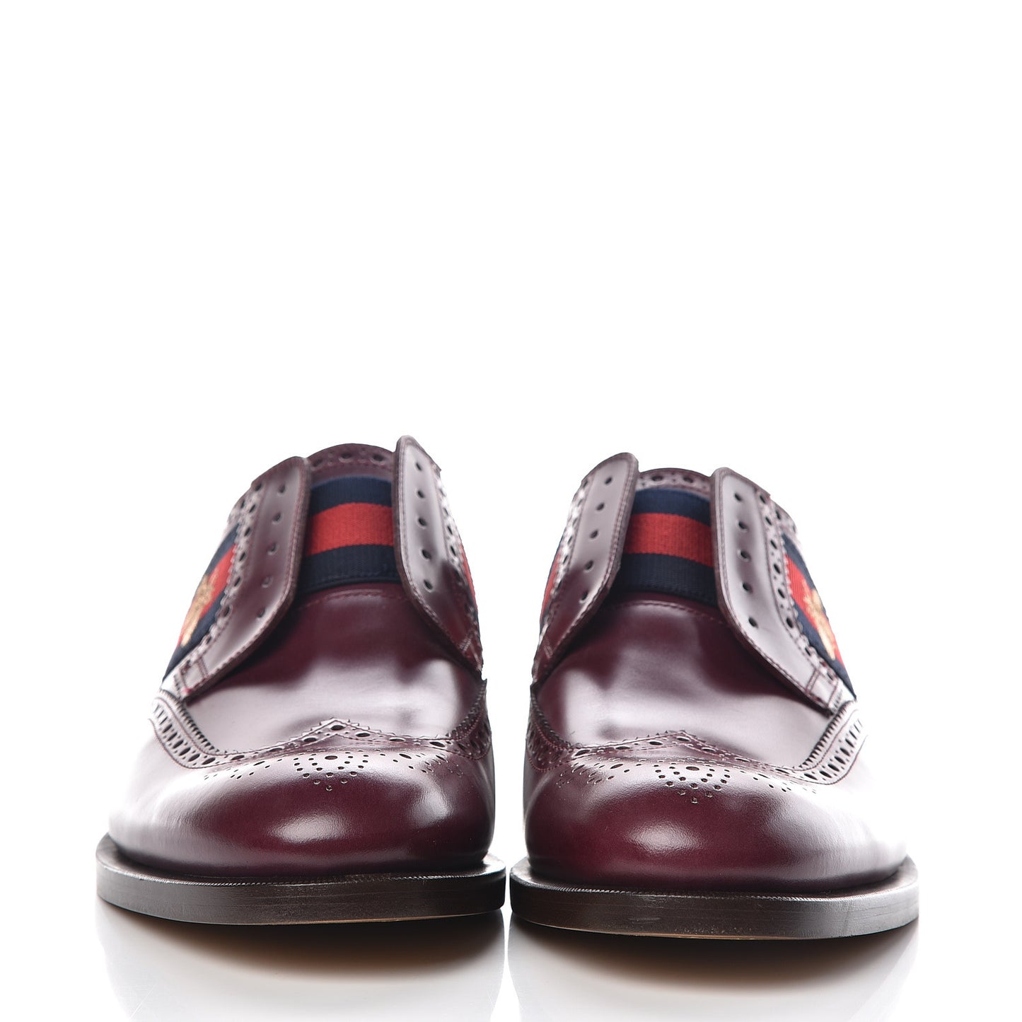 Calfskin Web Bee Embroidered Mens Slip-On Brogue Wingtip Derby Shoes 10 Bordeaux