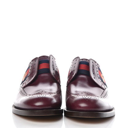 Gucci Calfskin Web Bee Embroidered Mens Slip-On Brogue Wingtip Derby Shoes 10 Bordeaux 2 of 12