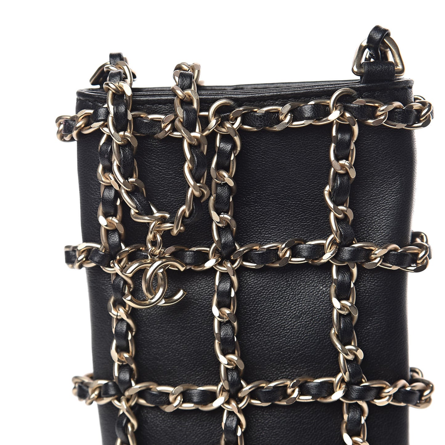 Lambskin Tech Me Out Clutch With Chain Black