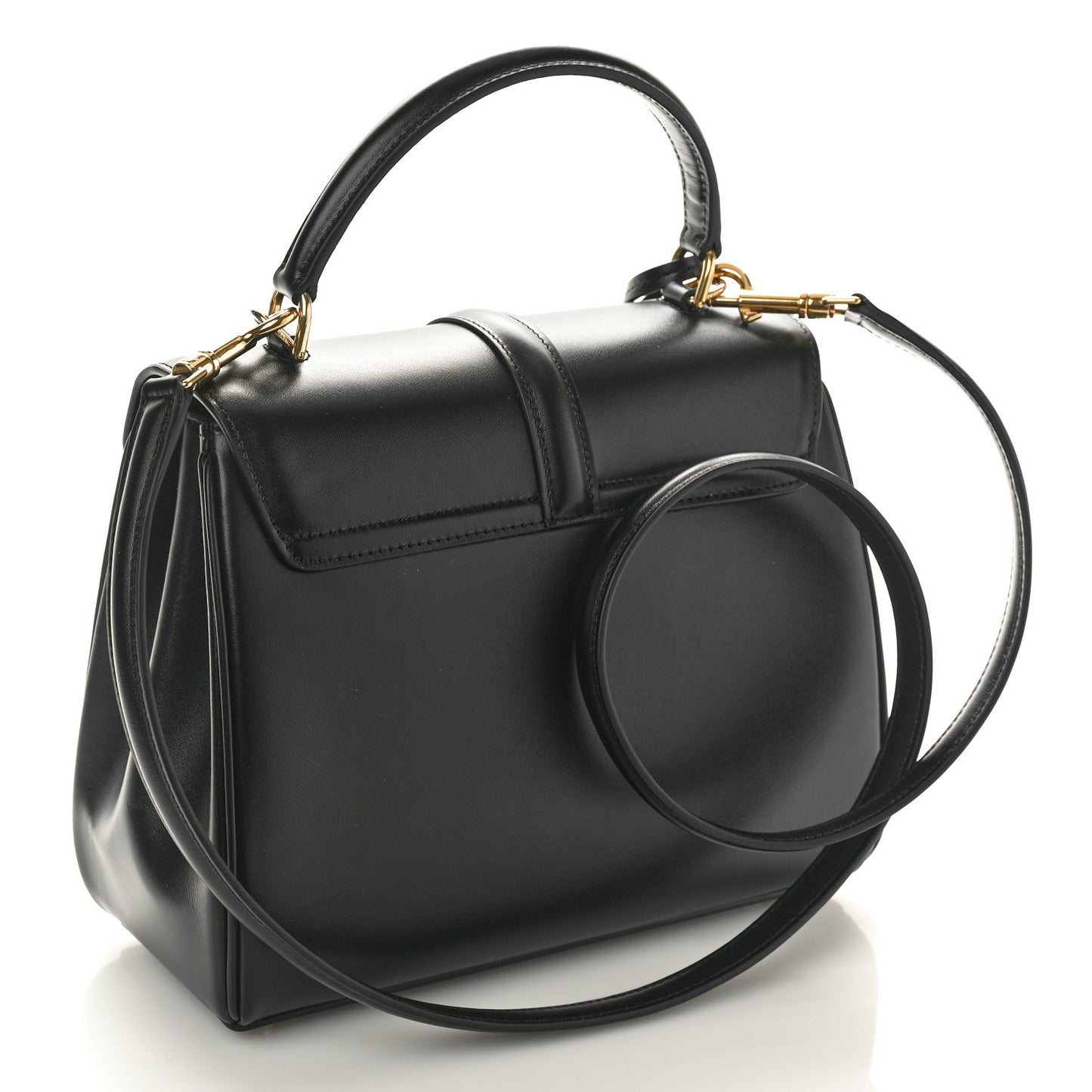 Satinated Calfskin Small 16 Top Handle Bag Black