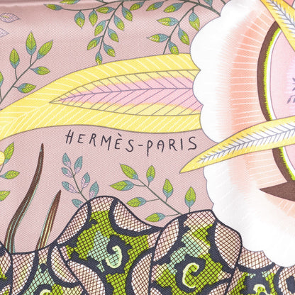 Hermes Silk Flowers of South Africa Scarf 90 Vieux Rose Vert Jaune 3 of 5
