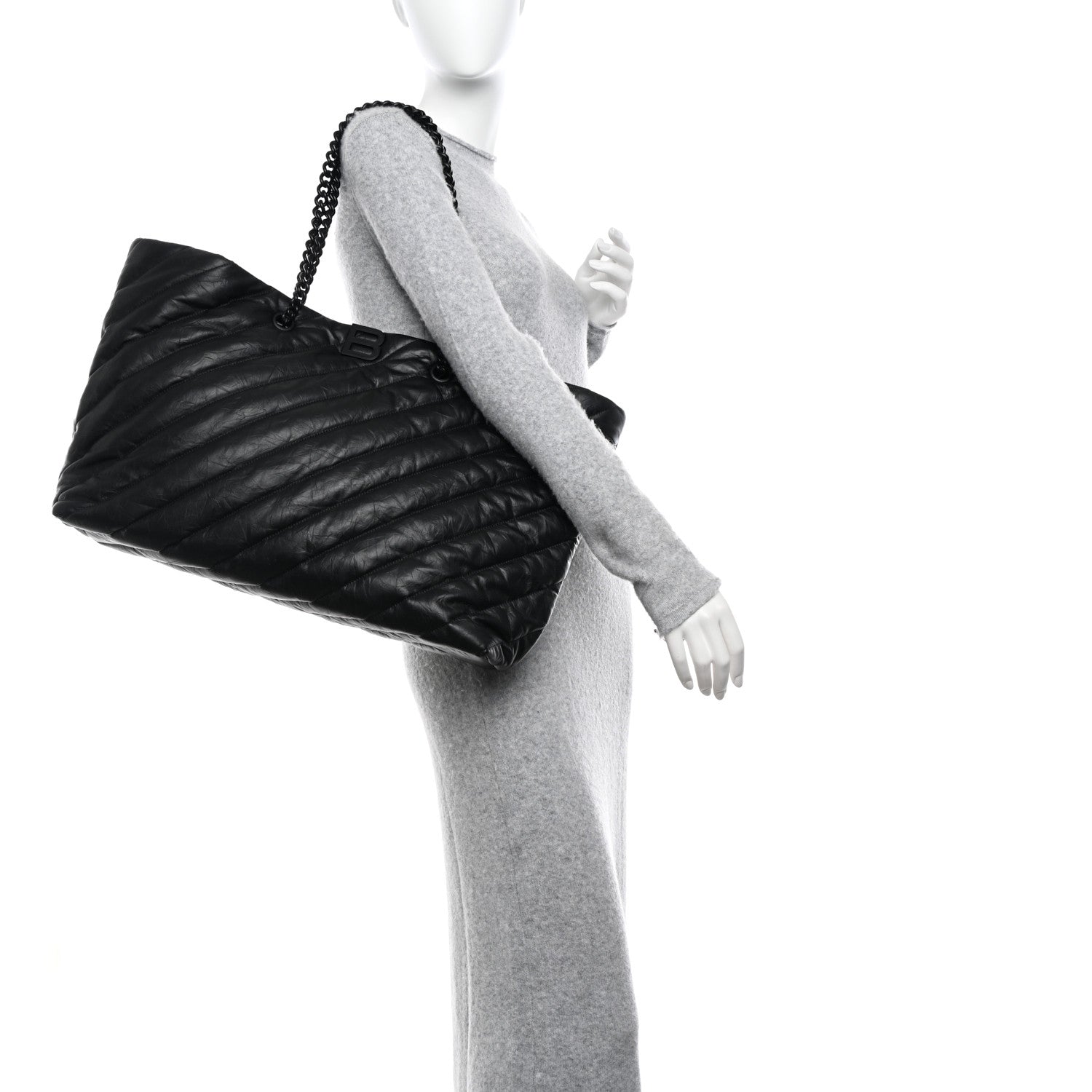 Balenciaga Crushed Calfskin Quilted Matte Black Hardware Large Crush Carry All Tote Bag Black 2 of 9