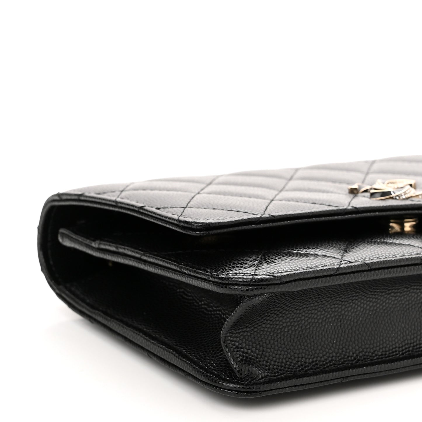 Caviar Quilted Crystal Enamel CC Wallet On Chain WOC Black