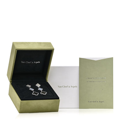 Van Cleef & Arpels 18K White Gold Mother of Pearl Chalcedony 3 Motifs Magic Alhambra Earrings 5 of 5