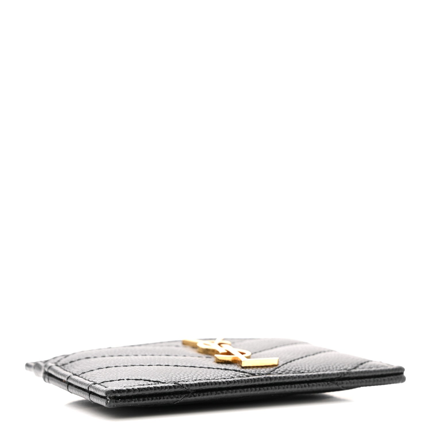 Saint Laurent Grain De Poudre Matelasse Chevron Monogram Credit Card Case Black 4 of 9