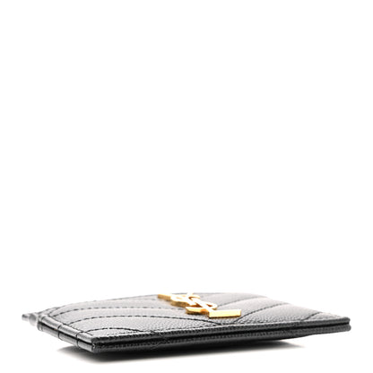 Saint Laurent Grain De Poudre Matelasse Chevron Monogram Credit Card Case Black 4 of 9