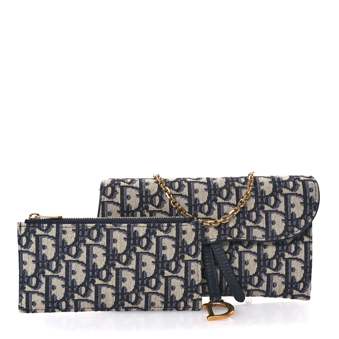Oblique Saddle Chain Long Wallet Blue