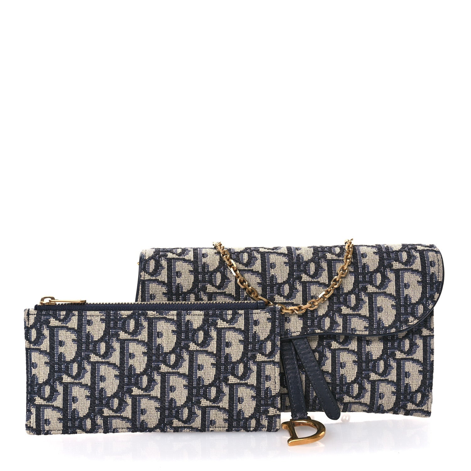 Christian Dior Oblique Saddle Chain Long Wallet Blue 2 of 10