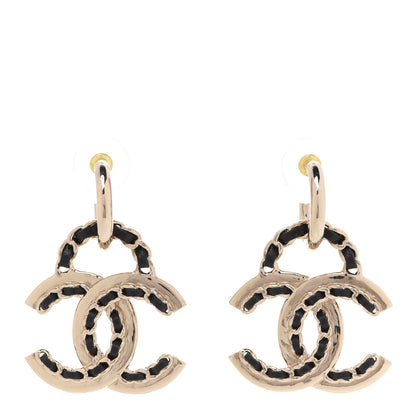 Chanel Lambskin Chain CC Drop Earrings Black Gold 1 of 5