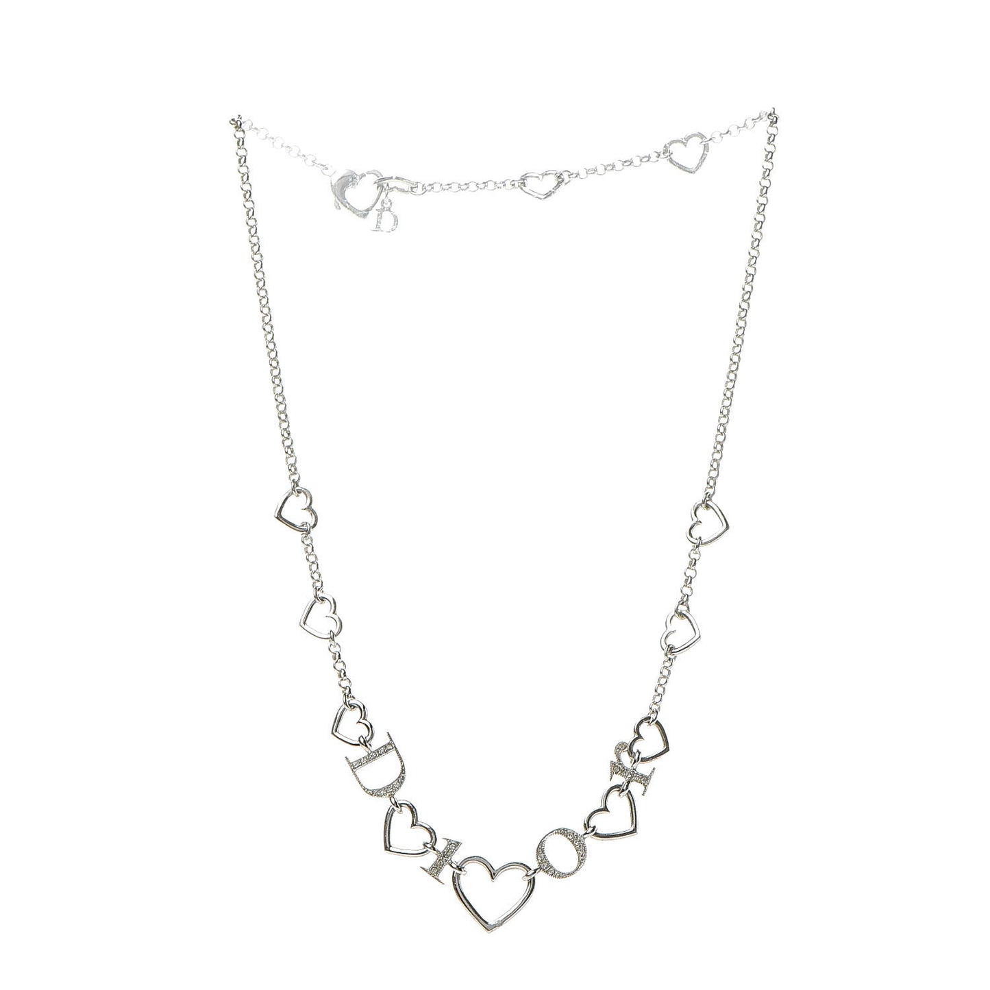 Metal Crystal Heart Necklace Silver