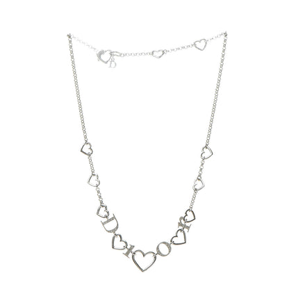 Christian Dior Metal Crystal Heart Necklace Silver 3 of 6