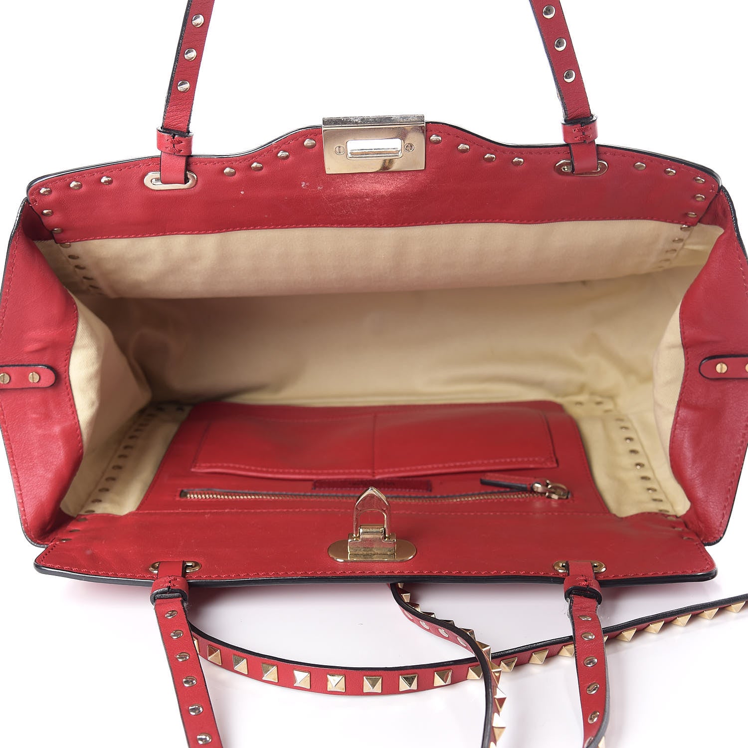 Valentino Garavani Vitello Medium Rockstud All Over Tote Rosso Valentino 5 of 16