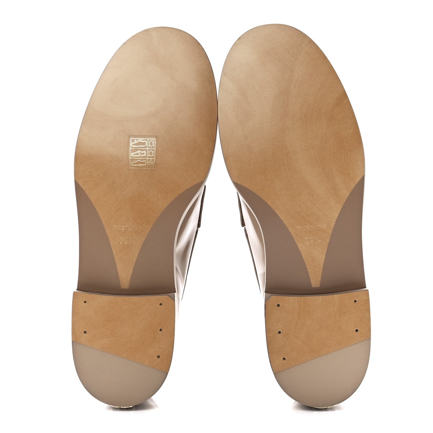 Shiny Calfskin Logo Loafers 39.5 Light Brown