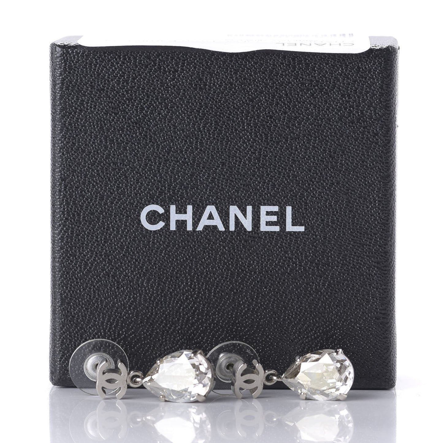 Crystal CC Tear Drop Earrings Silver
