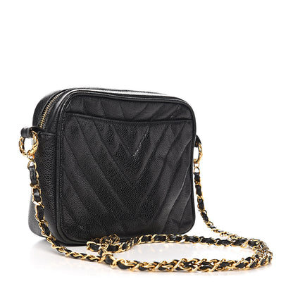 Chanel Caviar Chevron Quilted Camera Case Black 2 of 12
