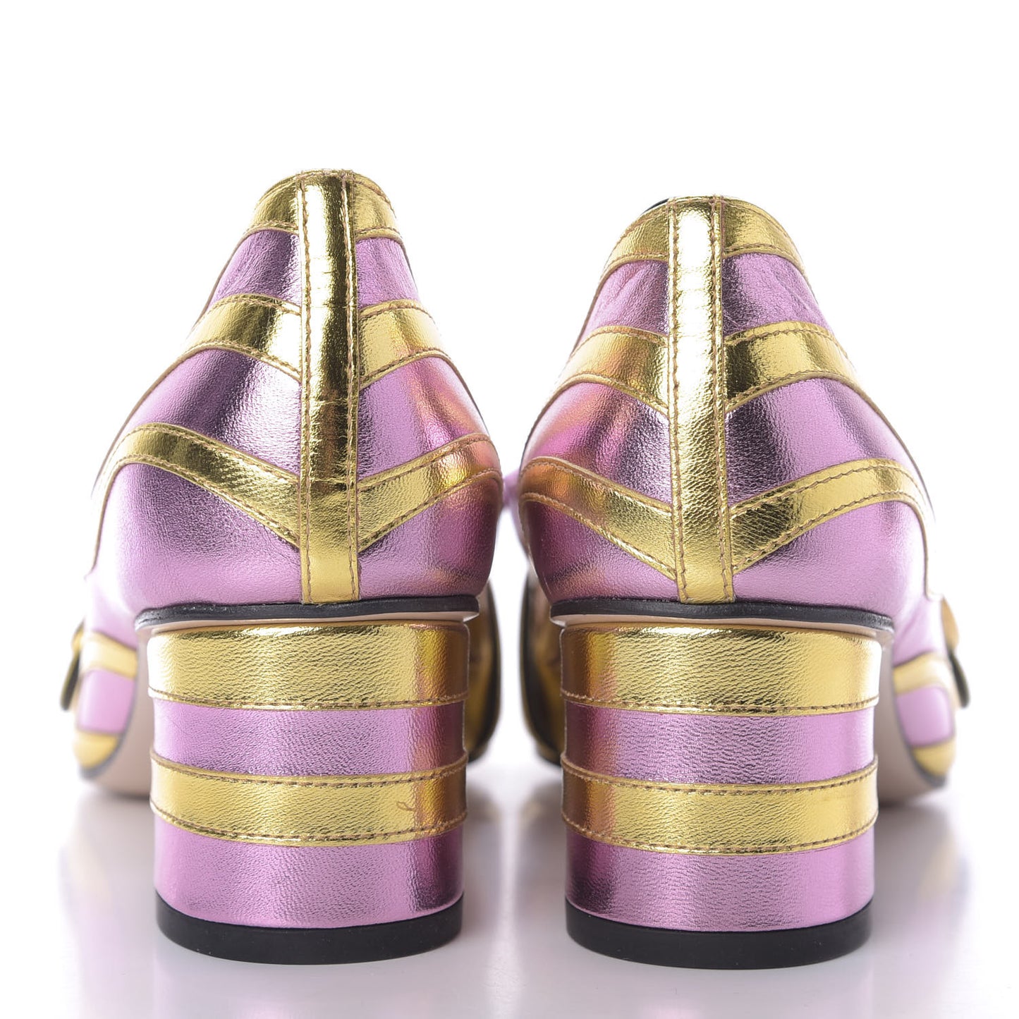 Metallic Nappa Inlay GG Marmont Fringe 50mm Loafer Pumps 36.5 Oro Vecchio Rosa
