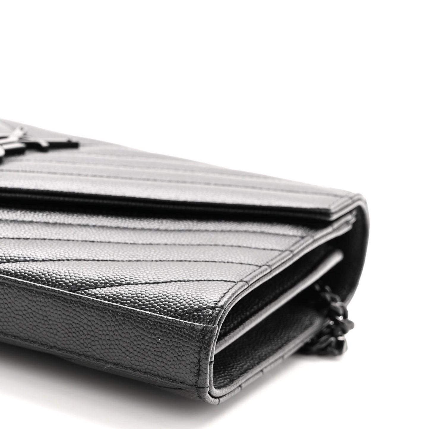 Grain De Poudre Matelasse Chevron Monogram Monochrome Envelope Chain Wallet Black