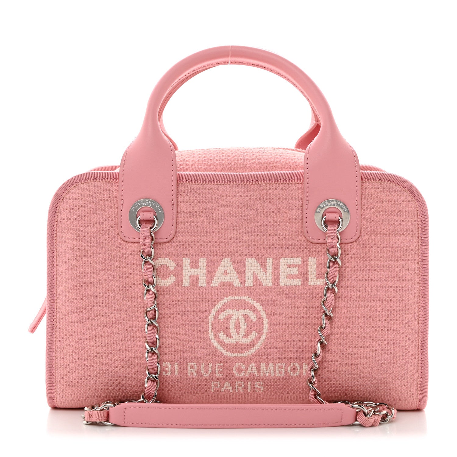 Chanel Canvas Deauville Small Bowling Bag Pink 1 of 10