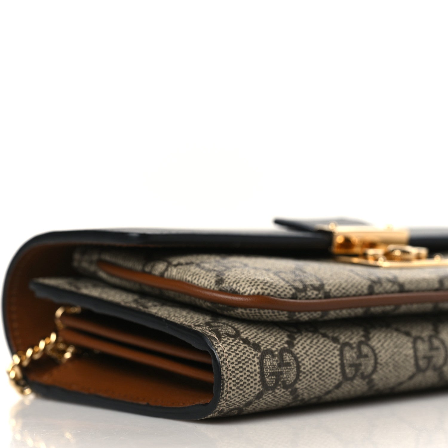 Gucci GG Supreme Monogram Calfskin Padlock Chain Wallet Beige Black Cuir 9 of 11