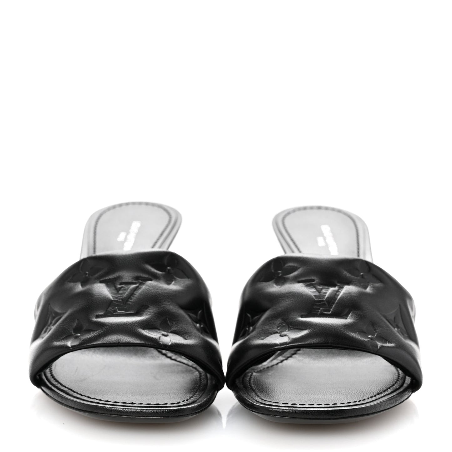 Lambskin Embossed Monogram Revival Mid Heel Mules 36 Black