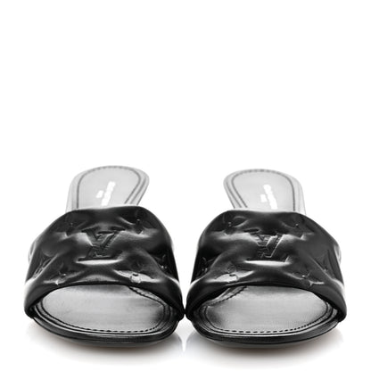 Louis Vuitton Lambskin Embossed Monogram Revival Mid Heel Mules 36 Black 3 of 10