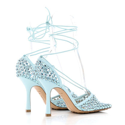 Bottega Veneta Mesh Nappa Crystal Embellished Sparkle Stretch Ankle Tie Sandals 38 Pale Blue 4 of 13