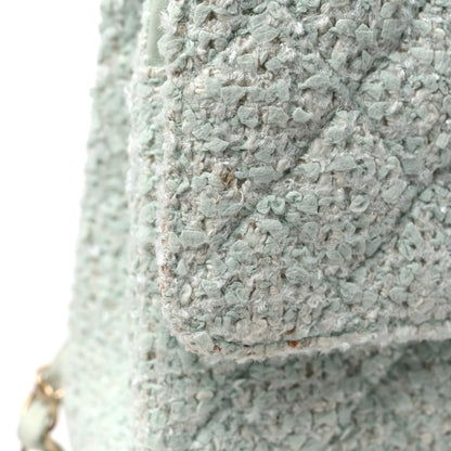 Chanel Tweed Quilted Medium Double Flap Light Turquoise 13 of 15