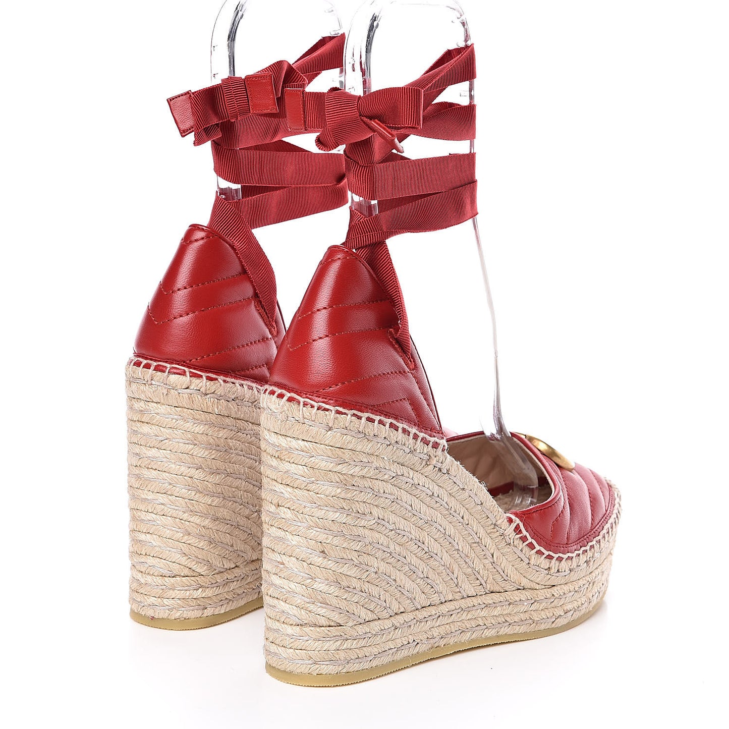 Nappa Matelasse GG Marmont Ankle Wrap Platform 35/120mm Espadrille Wedges 39.5 Hibiscus Red