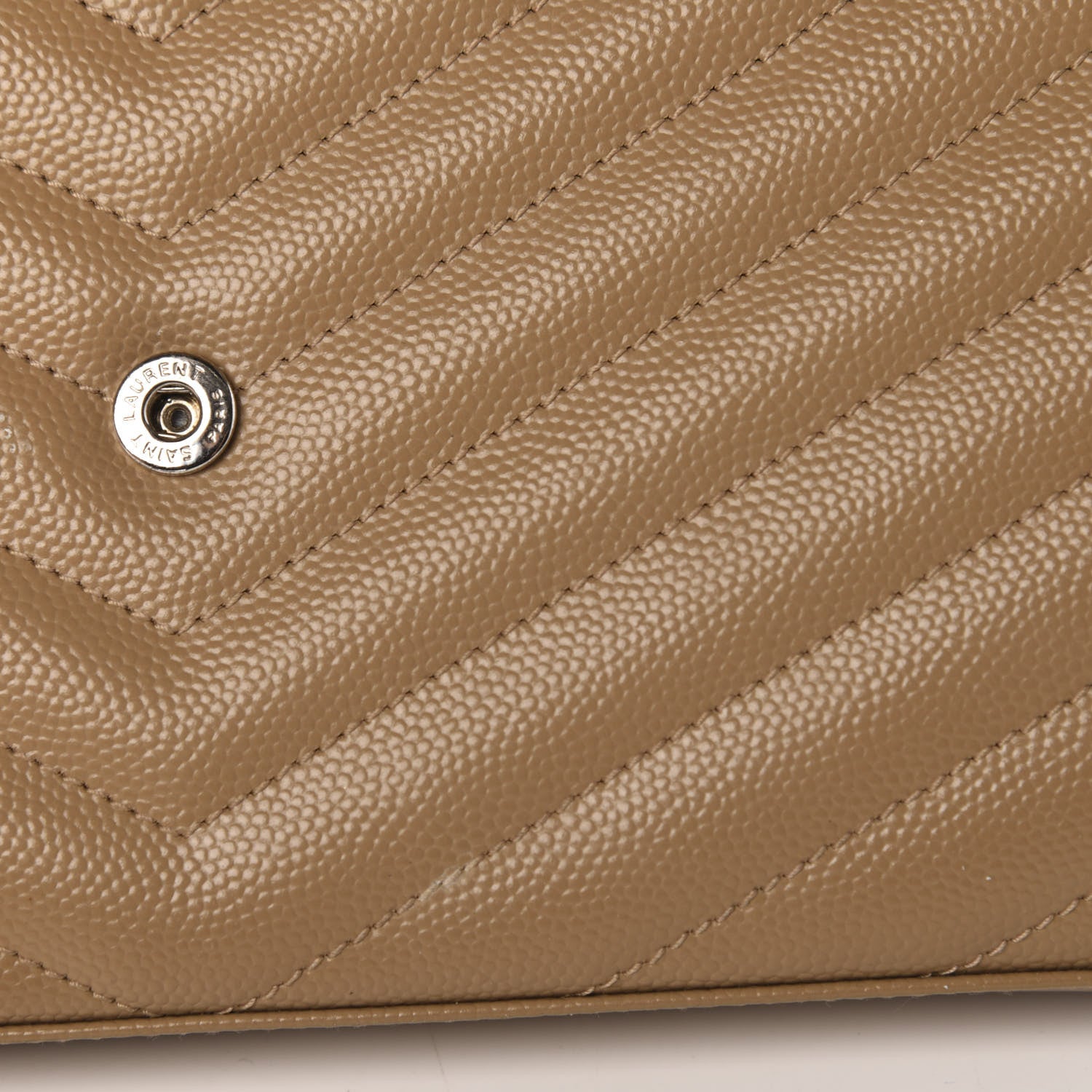 Saint Laurent Grain De Poudre Matelasse Chevron Monogram Chain Wallet Dark Latte 8 of 12