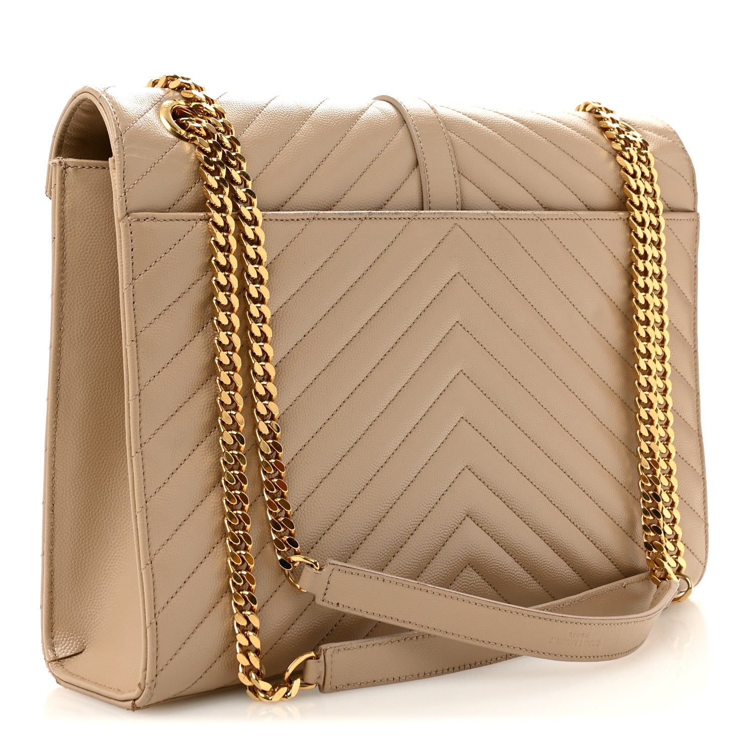 Saint Laurent Grain De Poudre Matelasse Chevron Large Monogram Satchel Dark Beige 3 of 16
