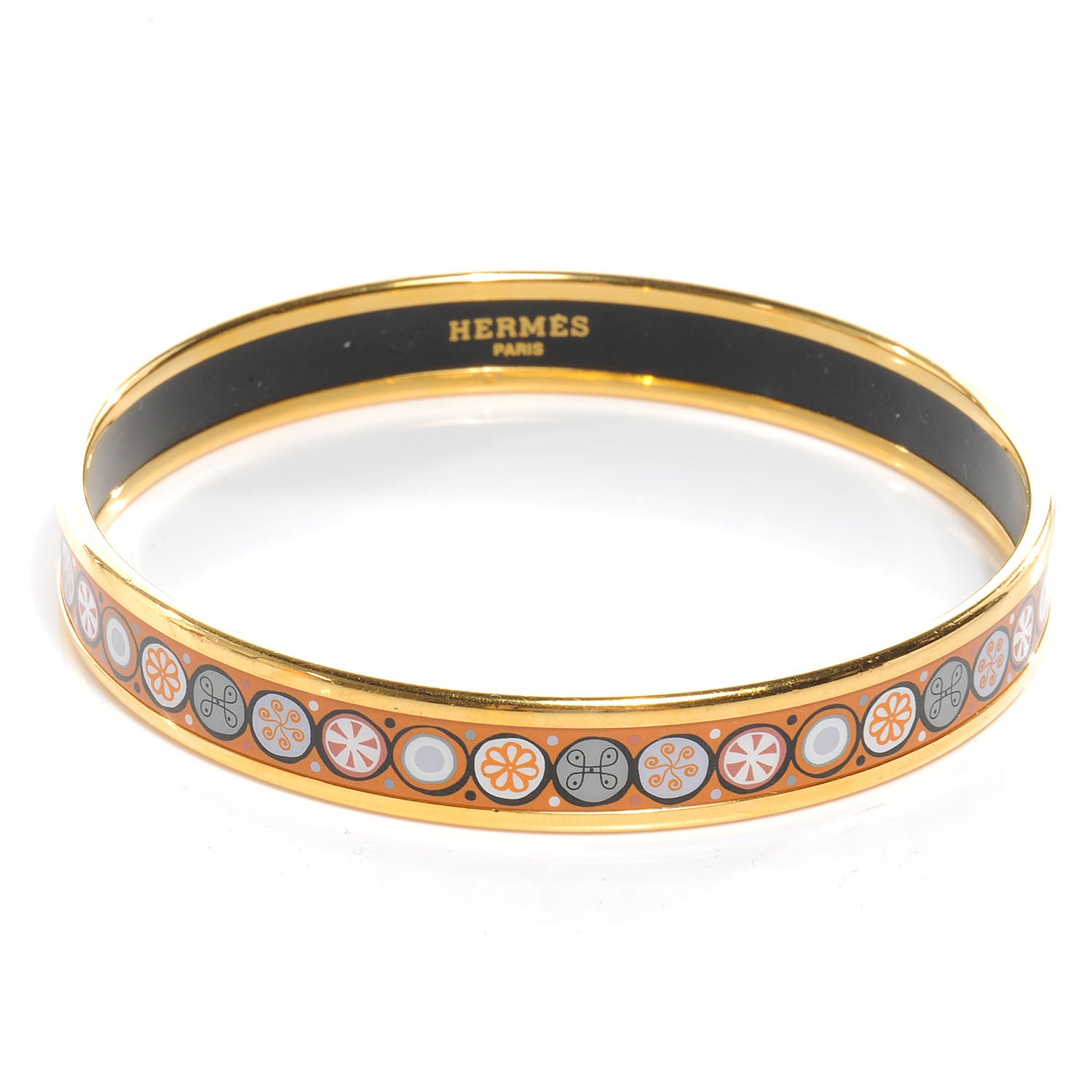 Hermes Enamel Narrow Printed Bracelet 70 Orange 1 of 5