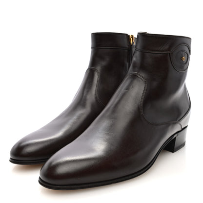 Gucci New Waxed Calfskin Mens Ankle Boots 8 Cocoa 2 of 9